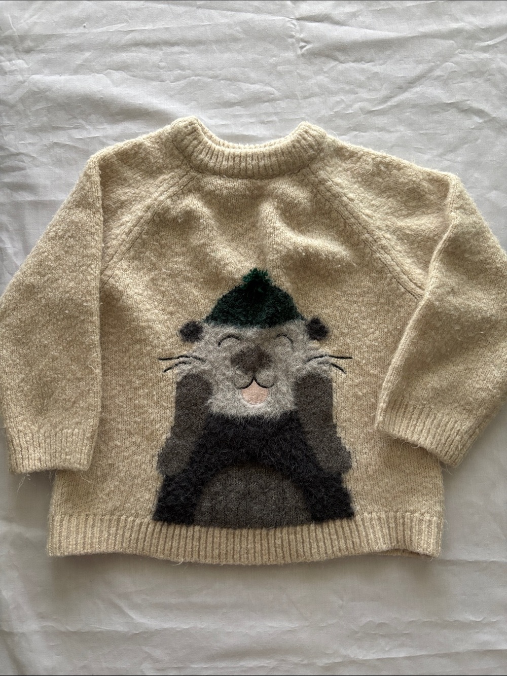 Zara Cream Crewneck Sweater with Otter Graphic